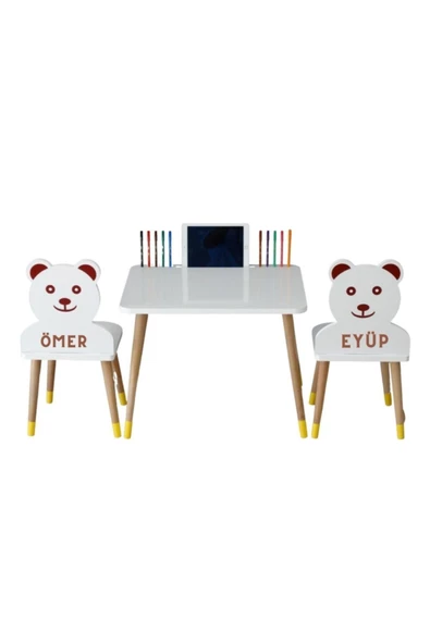 Çocuk Aktivite Oyun Masa Sandalye Takımı 2-6 Yaş Ayıcıklı -tablet Yeri 1 Sandalye ( LİVA AHŞAP ) - 3