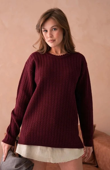 Kadın Saç Örmeli Anne Triko Kışlık Yün kazak - Resim 11