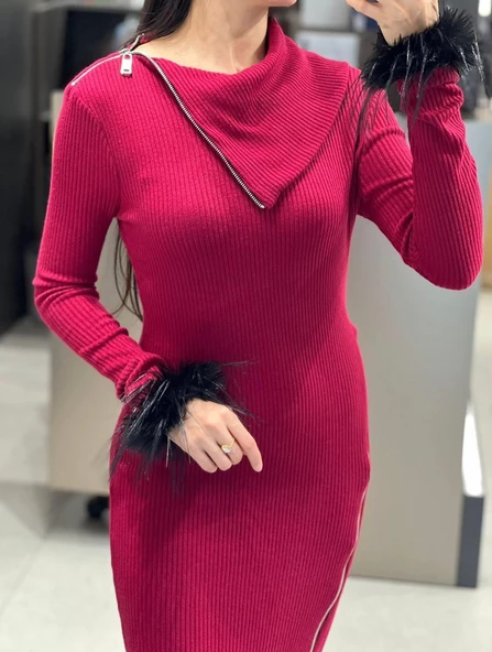 Triko fermuarlı Elbise - 2