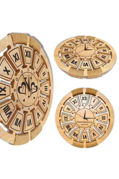 Hasırlı Ahşap Duvar Saati 40x40 cm - 6