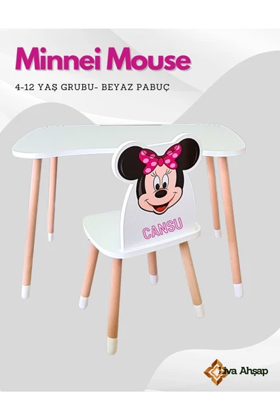 Çocuk Ders Çalışma Masa Sandalye Takımı 4-12 yaş minnie mouse ( LİVA AHŞAP )