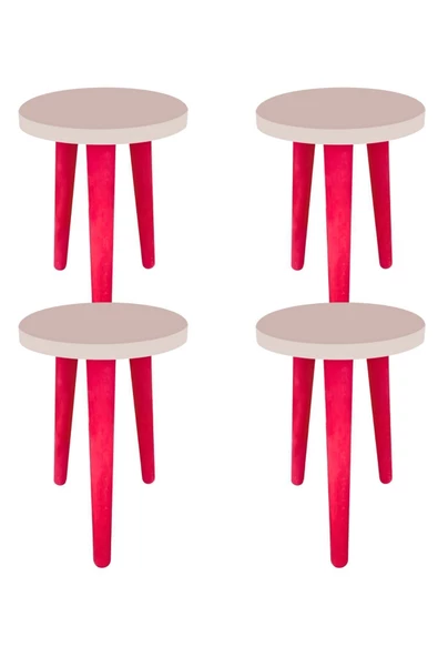 LİVA AHŞAP Saksı Taburesi 4 Adet pembe