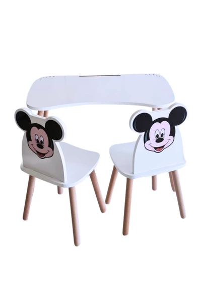 Çocuk Aktivite 1 Masa 2 Sandalye Takımı 4-12 Yaş mickey mouse (LİVA AHŞAP)