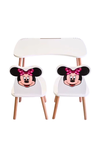 Çocuk Aktivite 1 Masa 2 Sandalye Takımı 4-12 Yaş Minnie Mouse ( liva ahşap ) - 5