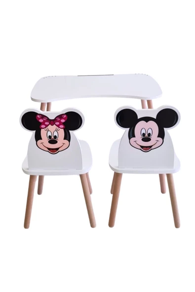 Çocuk Aktivite 1 Masa 2 Sandalye Takımı 4-12 Yaş Mickey Mouse Ve Minnie Mouse