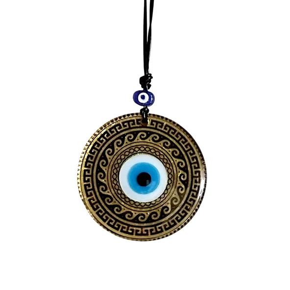 Altın varaklı  Nazar boncuklu Füzyon cam El İşçiliği 12x12 cm Duvar Süsü Nazarlık Hediyelik Eşya - Resim 2