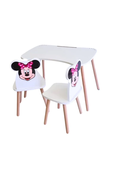 Çocuk Aktivite 1 Masa 2 Sandalye Takımı 4-12 Yaş Minnie Mouse ( liva ahşap )