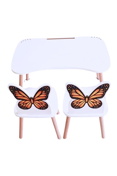 Çocuk Aktivite 1 Masa 2 Sandalye Takımı 4-12 Yaş KELEBEKLİ ( liva ahşap ) - 8