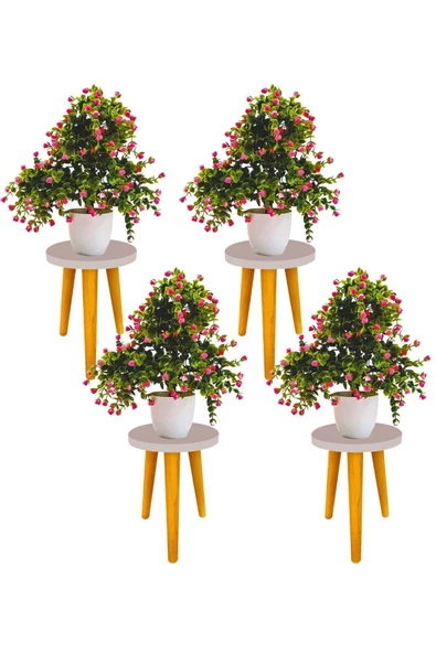 LİVA AHŞAP Saksı Taburesi 4 Adet (sarı) - 3