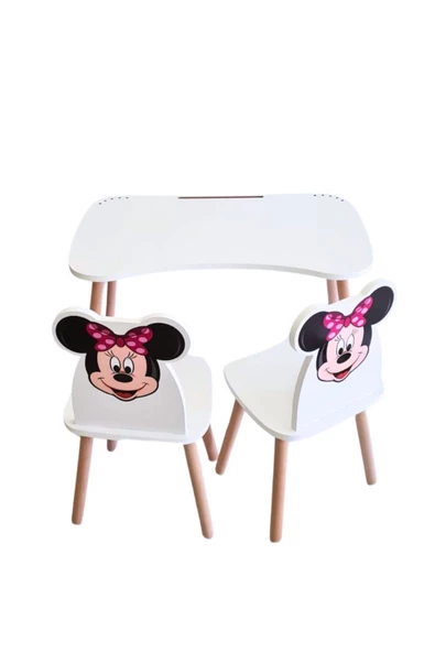 Çocuk Aktivite 1 Masa 2 Sandalye Takımı 4-12 Yaş Minnie Mouse ( liva ahşap ) - 7