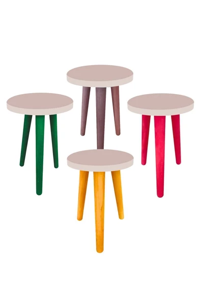 LİVA AHŞAP Saksı Taburesi 4 Adet ( sarı pembe yeşil ve kahve renk)