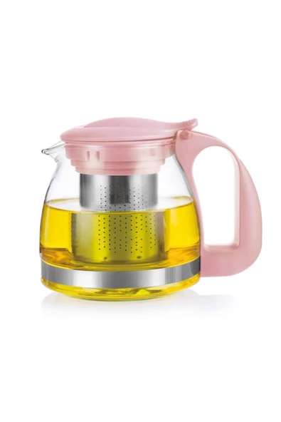 Nishev.com Evini Sev Renkli Süzgeçli Cam Demlik 700 ML – Pembe - 2