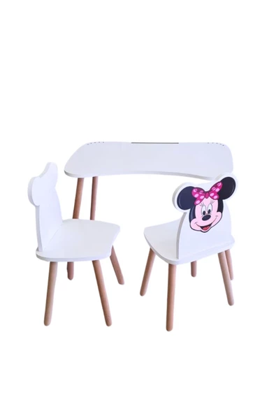Çocuk Aktivite 1 Masa 2 Sandalye Takımı 4-12 Yaş Minnie Mouse ( liva ahşap ) - 3