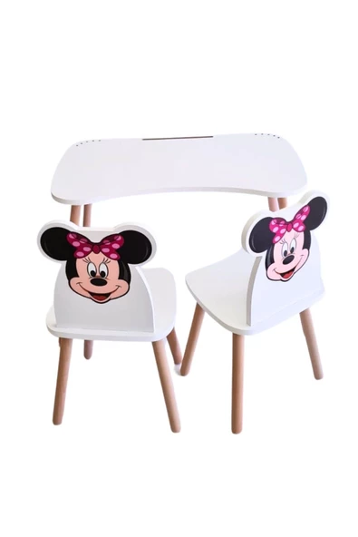Çocuk Aktivite 1 Masa 2 Sandalye Takımı 4-12 Yaş Minnie Mouse ( liva ahşap ) - 6