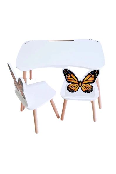 Çocuk Aktivite 1 Masa 2 Sandalye Takımı 4-12 Yaş KELEBEKLİ ( liva ahşap ) - 6