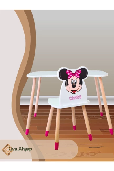 Çocuk Ders Çalışma Masa Sandalye Takım 4-12 Yaş minnie mouse ( LİVA AHŞAP ) - 2