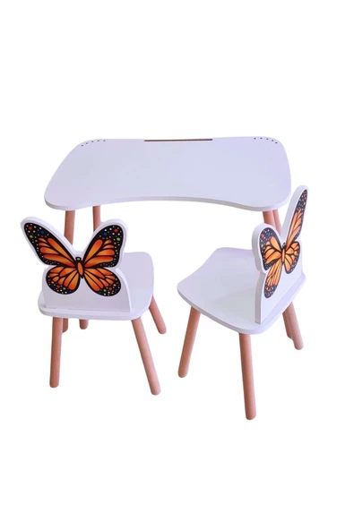Çocuk Aktivite 1 Masa 2 Sandalye Takımı 4-12 Yaş KELEBEKLİ ( liva ahşap ) - 7