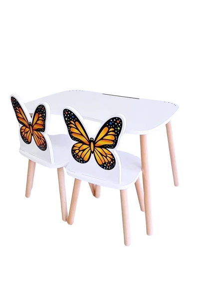 Çocuk Aktivite 1 Masa 2 Sandalye Takımı 4-12 Yaş KELEBEKLİ ( liva ahşap ) - 5