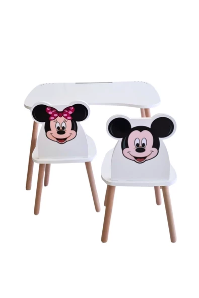 Çocuk Aktivite 1 Masa 2 Sandalye Takımı 4-12 Yaş Mickey Mouse Ve Minnie Mouse - 5