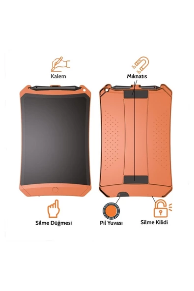 wicue 8,5" Mıknatıslı LCD Dijital Renkli Çizim Tablet - Turuncu - 6