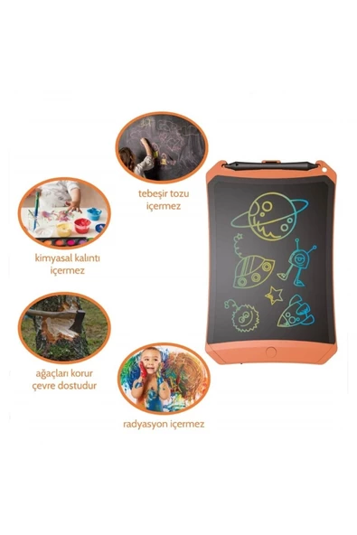 wicue 8,5" Mıknatıslı LCD Dijital Renkli Çizim Tablet - Turuncu - 5