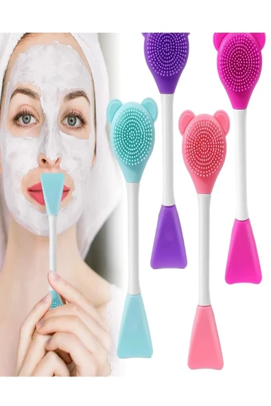 TİNEKE  3 In 1 Ayıcık Silikon Maske Sürme Peeling Ve Temizleme Firçası Silikon Maske Spatulası 1 ADET