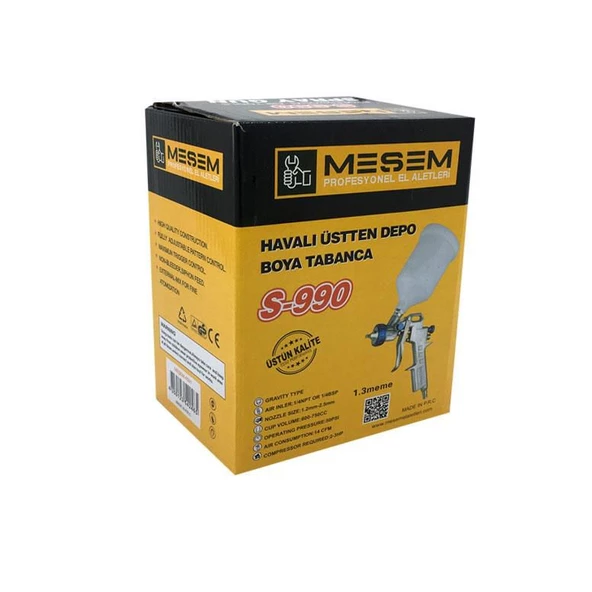 Meşem Boya Tabancası Havalı Üstten Depolu 1.3 MM Basınç Ayarlı S990 - Resim 5