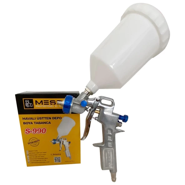 Meşem Boya Tabancası Havalı Üstten Depolu 1.3 MM Basınç Ayarlı S990 - Resim 3