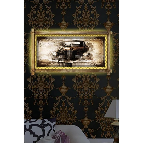 Kanvas Antika Araba Led Işıklı Rustik Tablo - 2