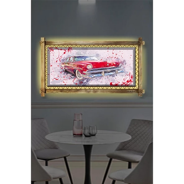 Kanvas Antika Araba Led Işıklı Rustik Tablo - Resim 2