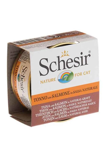 Schesir Cat Broth Naturel Sauce 70Gr - Ton Balıklı Ve Somonlu Kedi Konservesi  Skt:02/2025