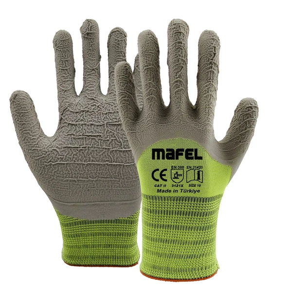 Mafel MF-82/83 Pütürlü Neon Yeşil Lateks İş Güvenlik Eldiven - 10/XL - 3 Çift - Paket - 2