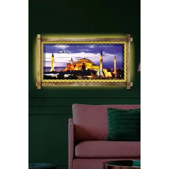 Kanvas Camii Led Işıklı Rustik Tablo - 2