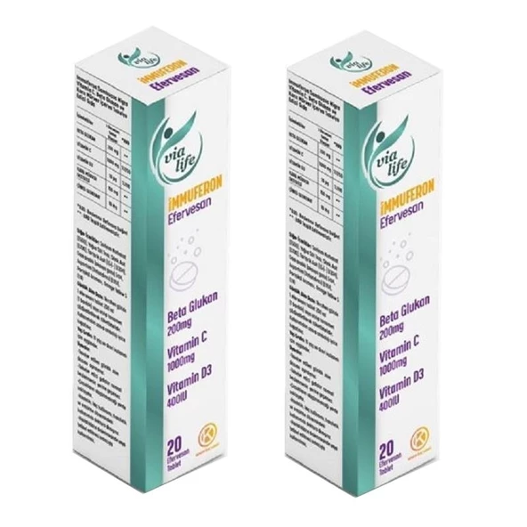 İmmuferon Beta Glucan 200mg, Vitamin C 1000mg, D3, Çinko, Karamürver 20 Efervesan - 2'li ürün görseli