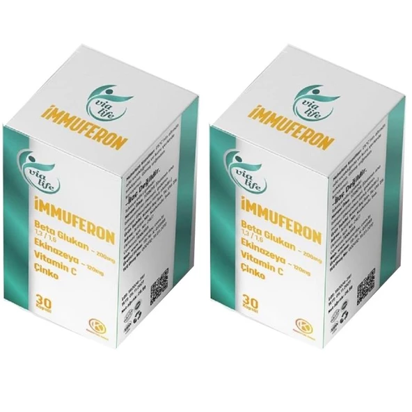 İmmuferon Beta Glucan 200 mg, Ekinezya 120 mg, Vitamin C, Çinko 30 Kapsül - 2'li ürün görseli