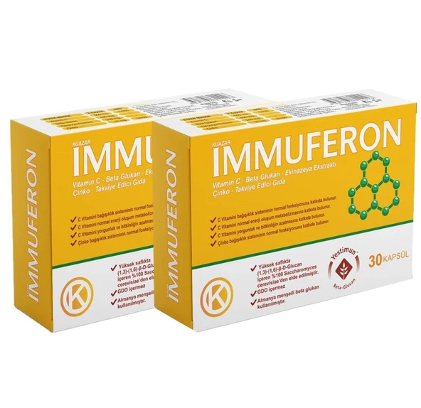 İmmuferon Beta Glucan 200 mg, Ekinezya 120 mg, Vitamin C, Çinko 30 Kapsül - 2'li - Resim 3
