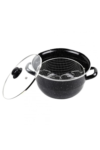 Emaye Kızartma Tenceresi Siyah Kırçıllı 24 Cm   -69115