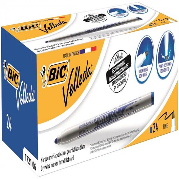 Bic Tahta Kalemi Yuvarlak Uçlu Velleda Mavi 1721 06 ( 24 adet )