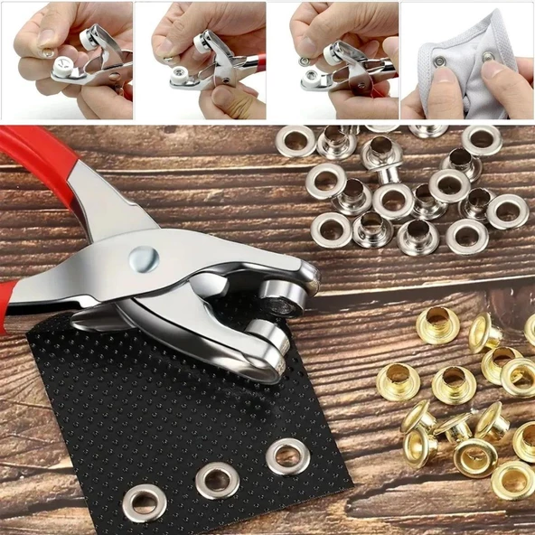 Metal 200 adet Paslanmaz Çelik Çıtçıt ve Pense Seti Makinesi Kuş Gözü Pensesi  Bebek Elbise Çıtçıt Montaj Seti - 4