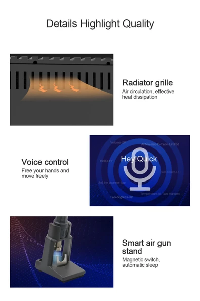 Quick 861 Pro Kurşunsuz Akıllı Ses Kontrollü Fırçasız Motorlu Sıcak Hava Sökme İstasyonu - 7