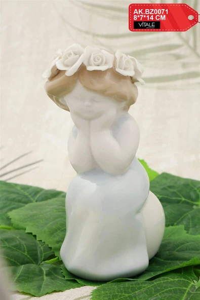 Lima Porselen Mavi Düşenceli Melek Biblo 14cm - 4