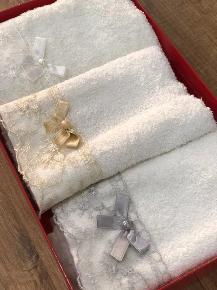 3 Lü Royam %100 Pamuk Güpürlü Mutfak Havlusu Kutulu 30 x 50 - 2