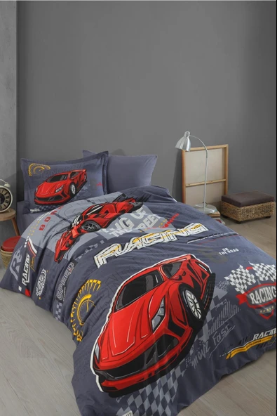 Clasy %100 Pamuk Tek Kişilik Nevresim Takımı Racing Team V1 Antrasit - 3