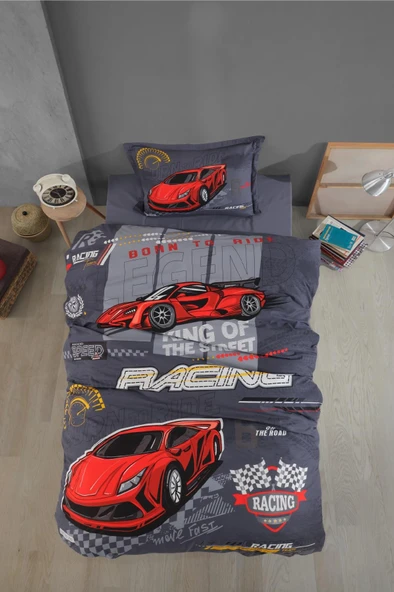 Clasy %100 Pamuk Tek Kişilik Nevresim Takımı Racing Team V1 Antrasit - 2