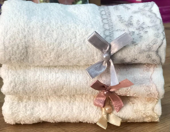 3 Lü Royam %100 Pamuk Güpürlü Mutfak Havlusu Kutulu 30 x 50 - 4