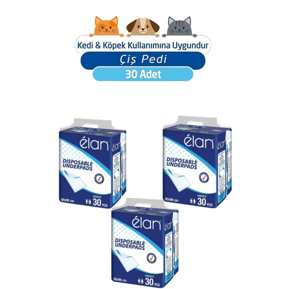 ELAN KEDİ-KÖPEK ÇİŞ PEDİ 60X90 cm 30'LU 3 PAKET