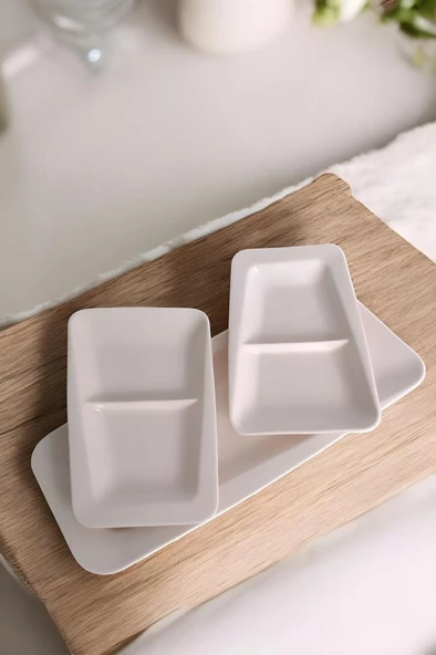 Digithome İstanbul Porselen 3 Parça Bölmeli Kayık Servis Tabağı Seti Krem C-320.035 - 4