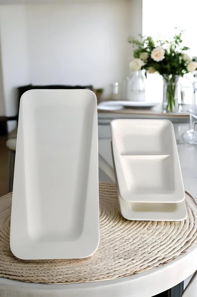 Digithome İstanbul Porselen 3 Parça Bölmeli Kayık Servis Tabağı Seti Krem C-320.035 - 2