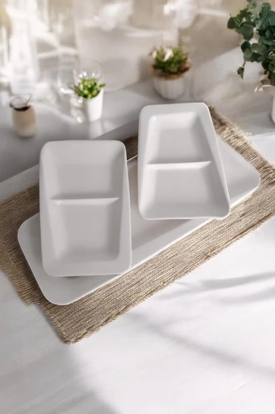 Digithome İstanbul Porselen 3 Parça Bölmeli Kayık Servis Tabağı Seti Krem C-320.035 - 3