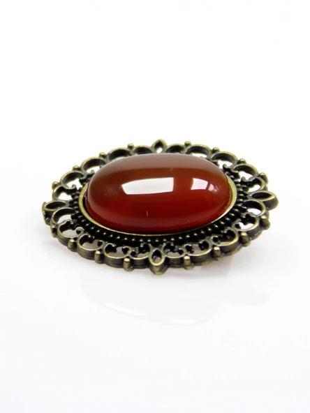 Doğal Taş Akik Doğal Taşlı Antik Broş Yaka İğnesi Eşarp İğnesi euiak - 2